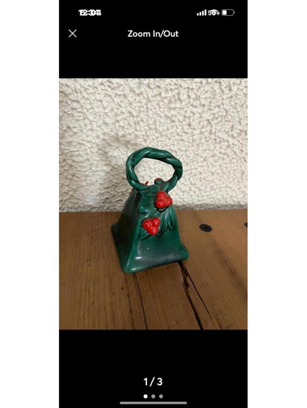 Vintage Lefton Christmas Green Holly and Berry Bell with Clacker, #787